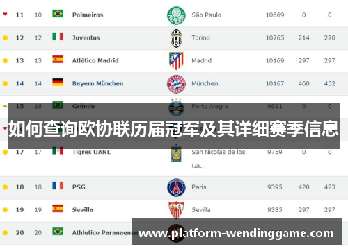 如何查询欧协联历届冠军及其详细赛季信息 如何查询欧协联历届冠军及其详细赛季信息